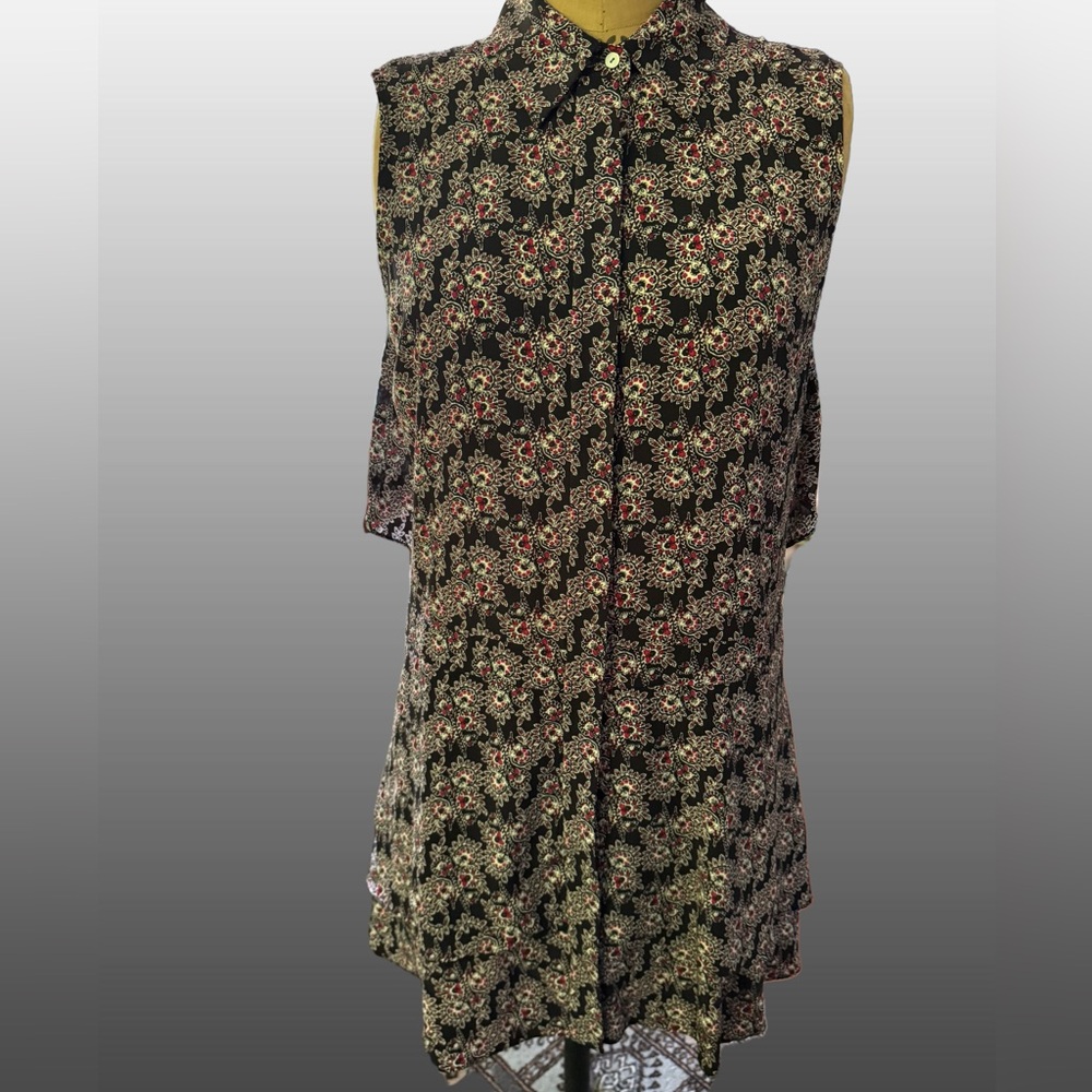 Derek Lam Silk Black and Pink Floral High Low Dress
